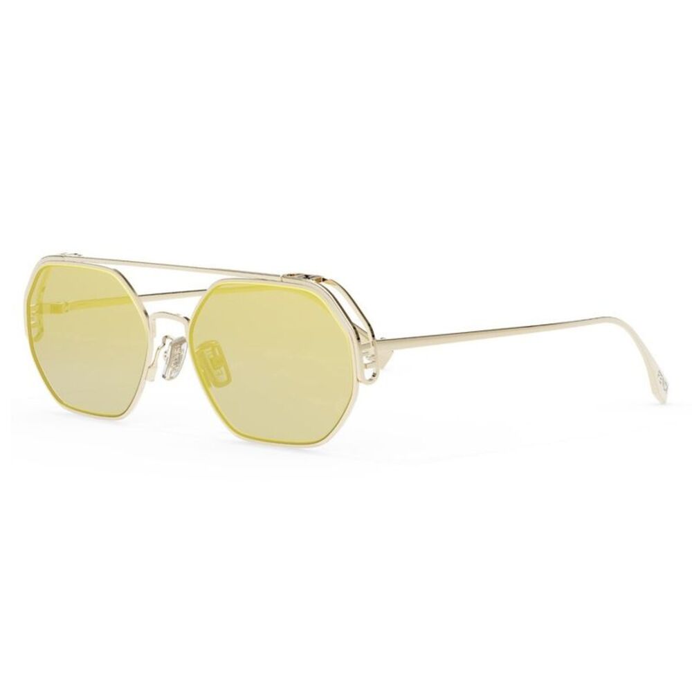 Fendi Sunglasses Geometric Full Rim, Gold Frame and Yellow Mirror Lens
